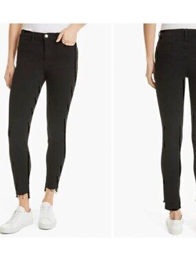 FRAME Womens Black Stretch Cut Off Distressed Raw Hem Le Skinny Jeans Size 26
